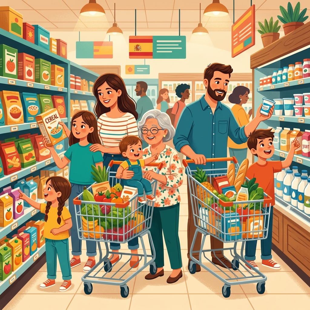 Familia numerosa haciendo la compra